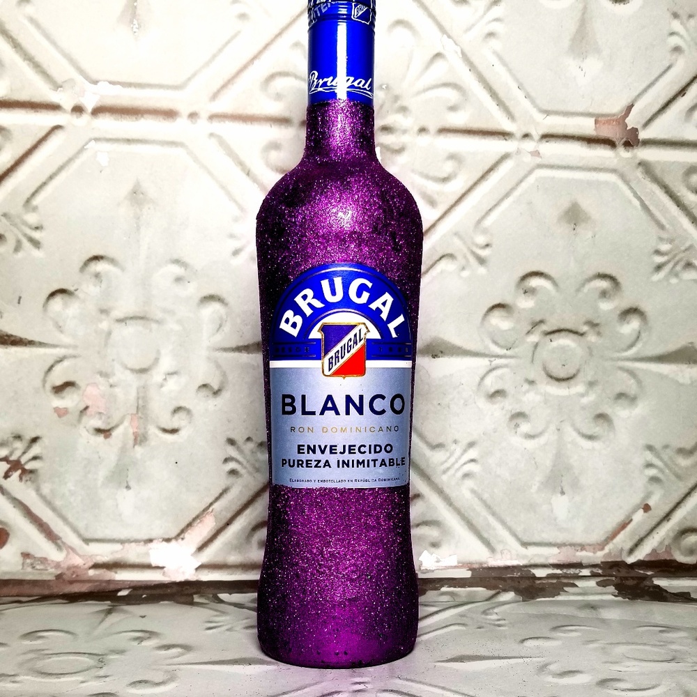 Upscale Empty Glitter Brugal Liquor Bottle